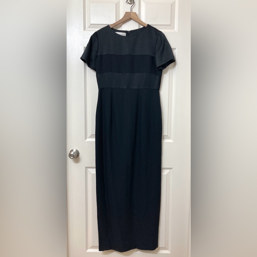 Vintage Black Short Sleeve Formal Sheath Gown Dress 10 Hollywood Glam Retro